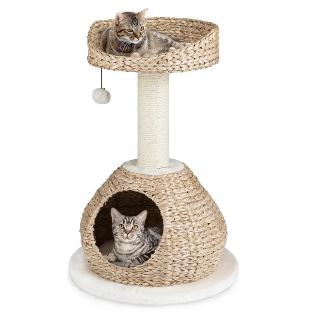 28 Inches Hand - Made Cat Tree Tower with Jump Platform - White - Oasis Home Essentials