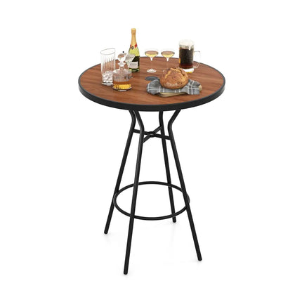 28 Inches Outdoor Bar Table with Wood-Like Tabletop for Backyard Garden - Natural - Patio Coffee Tables