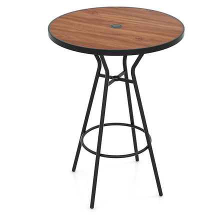 28 Inches Outdoor Bar Table with Wood-Like Tabletop for Backyard Garden - Natural - Patio Coffee Tables