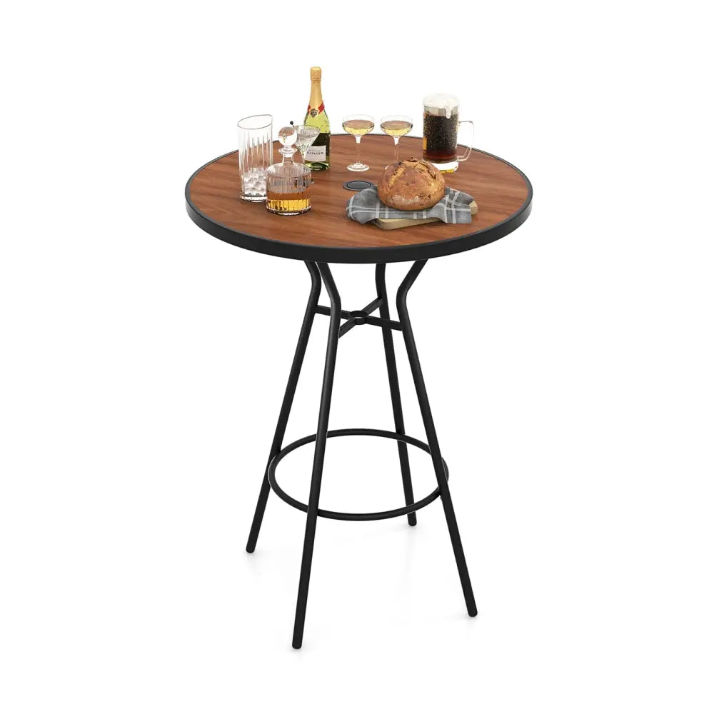 28 Inches Outdoor Bar Table with Wood-Like Tabletop for Backyard Garden - Natural - Patio Coffee Tables