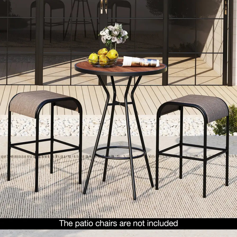 28 Inches Outdoor Bar Table with Wood-Like Tabletop for Backyard Garden - Natural - Patio Coffee Tables