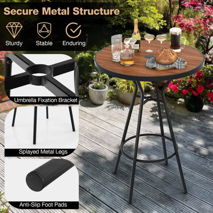 28 Inches Outdoor Bar Table with Wood-Like Tabletop for Backyard Garden - Natural - Patio Coffee Tables