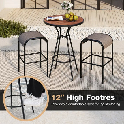 28 Inches Outdoor Bar Table with Wood-Like Tabletop for Backyard Garden - Natural - Patio Coffee Tables
