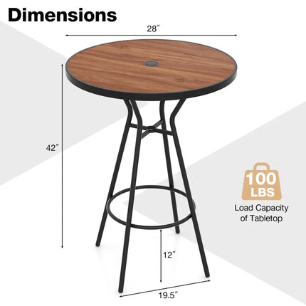 28 Inches Outdoor Bar Table with Wood-Like Tabletop for Backyard Garden - Natural - Patio Coffee Tables