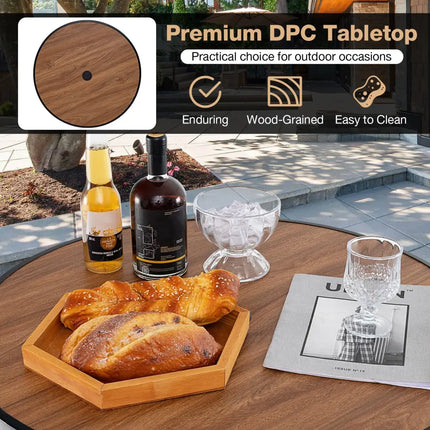 28 Inches Outdoor Bar Table with Wood-Like Tabletop for Backyard Garden - Natural - Patio Coffee Tables