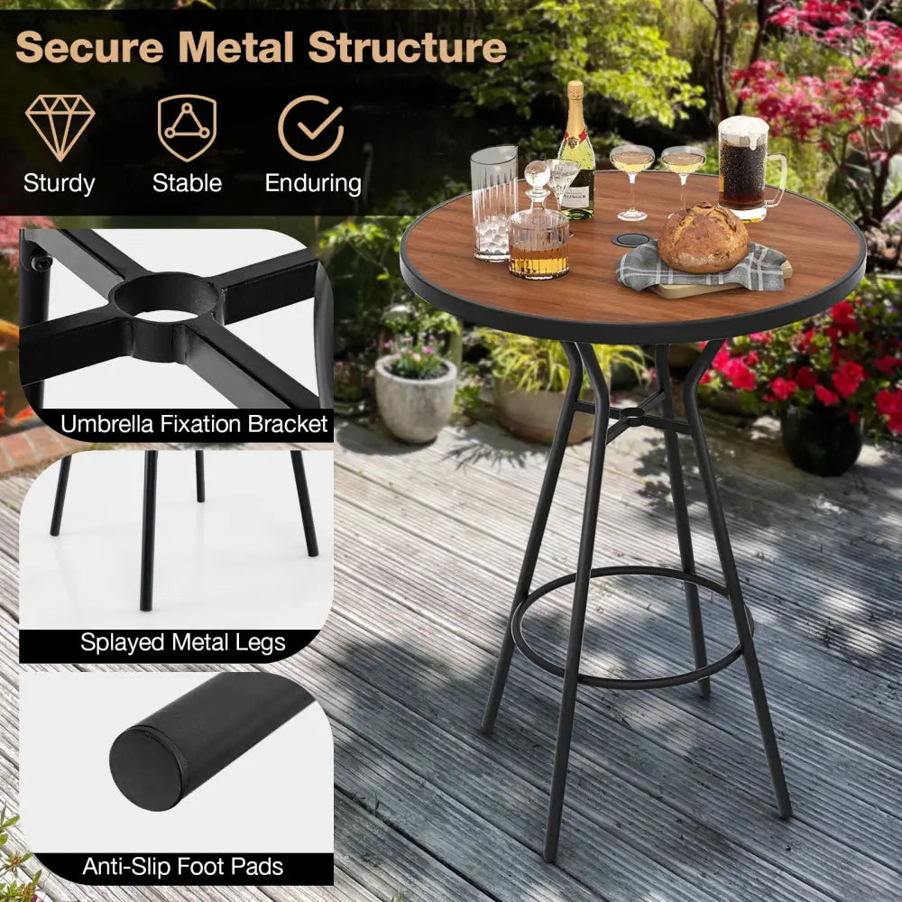 28 Inches Outdoor Bar Table with Wood-Like Tabletop for Backyard Garden - Natural - Patio Coffee Tables