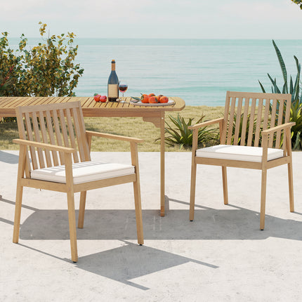 2 Pieces Patio Dining Chairs Outdoor Acacia Wood Chairs with Removable Padded Cushion-Oak