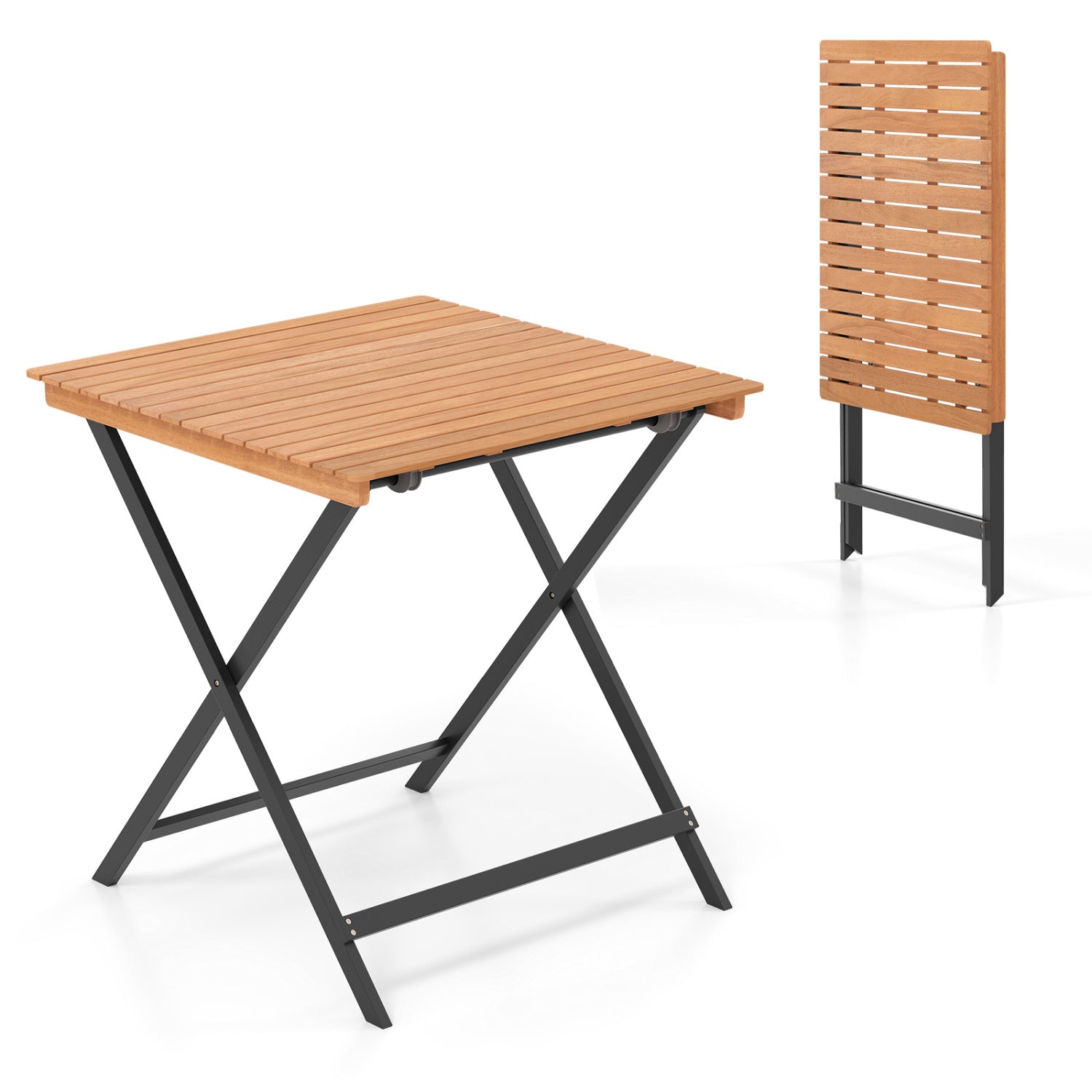 28 Inch Patio Folding Square Table with Slatted Tabletop for Backyard Porch