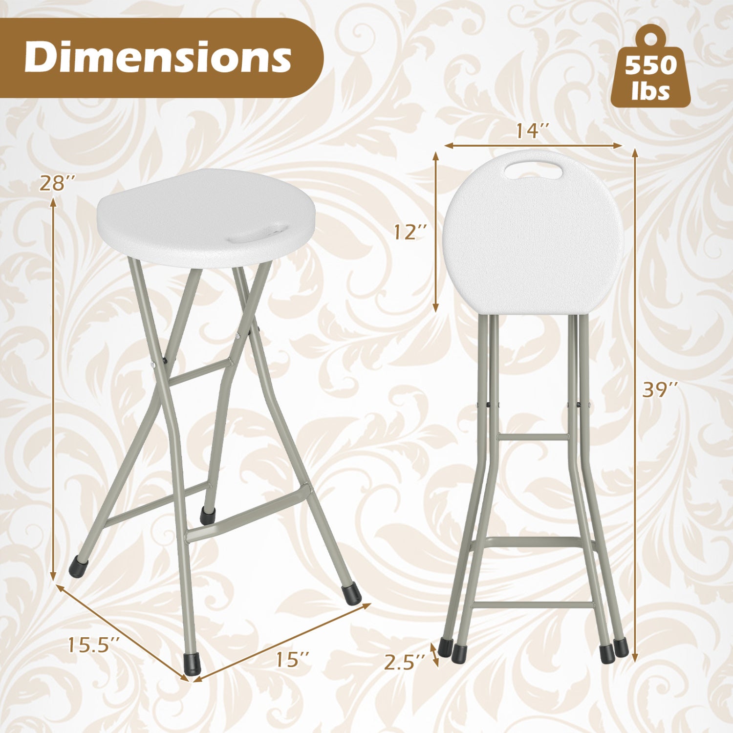 28 Inch Portable Folding Stools Patio Dining Chairs with 330lbs Limited Sturdy Frame-Set of 1