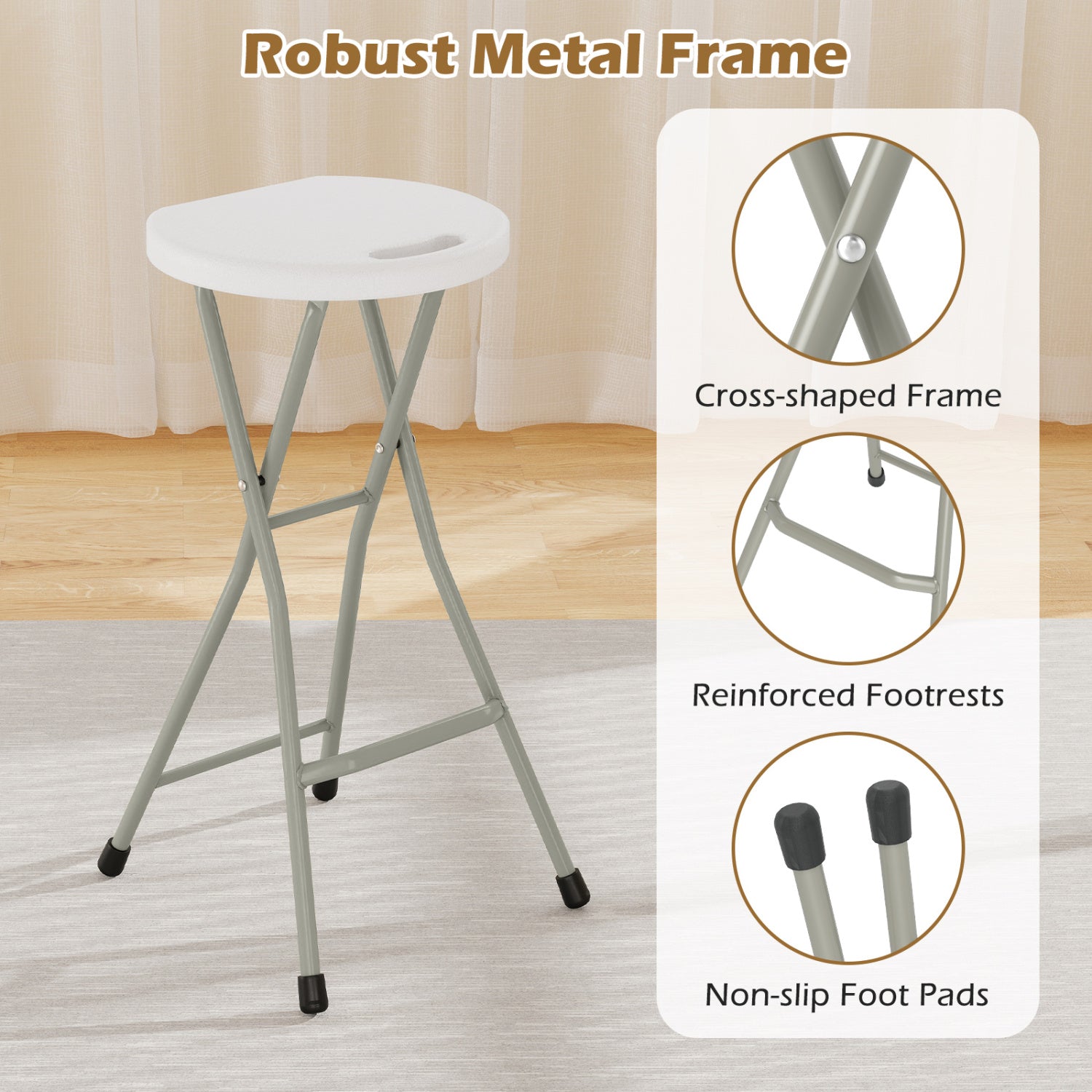 28 Inch Portable Folding Stools Patio Dining Chairs with 330lbs Limited Sturdy Frame-Set of 1