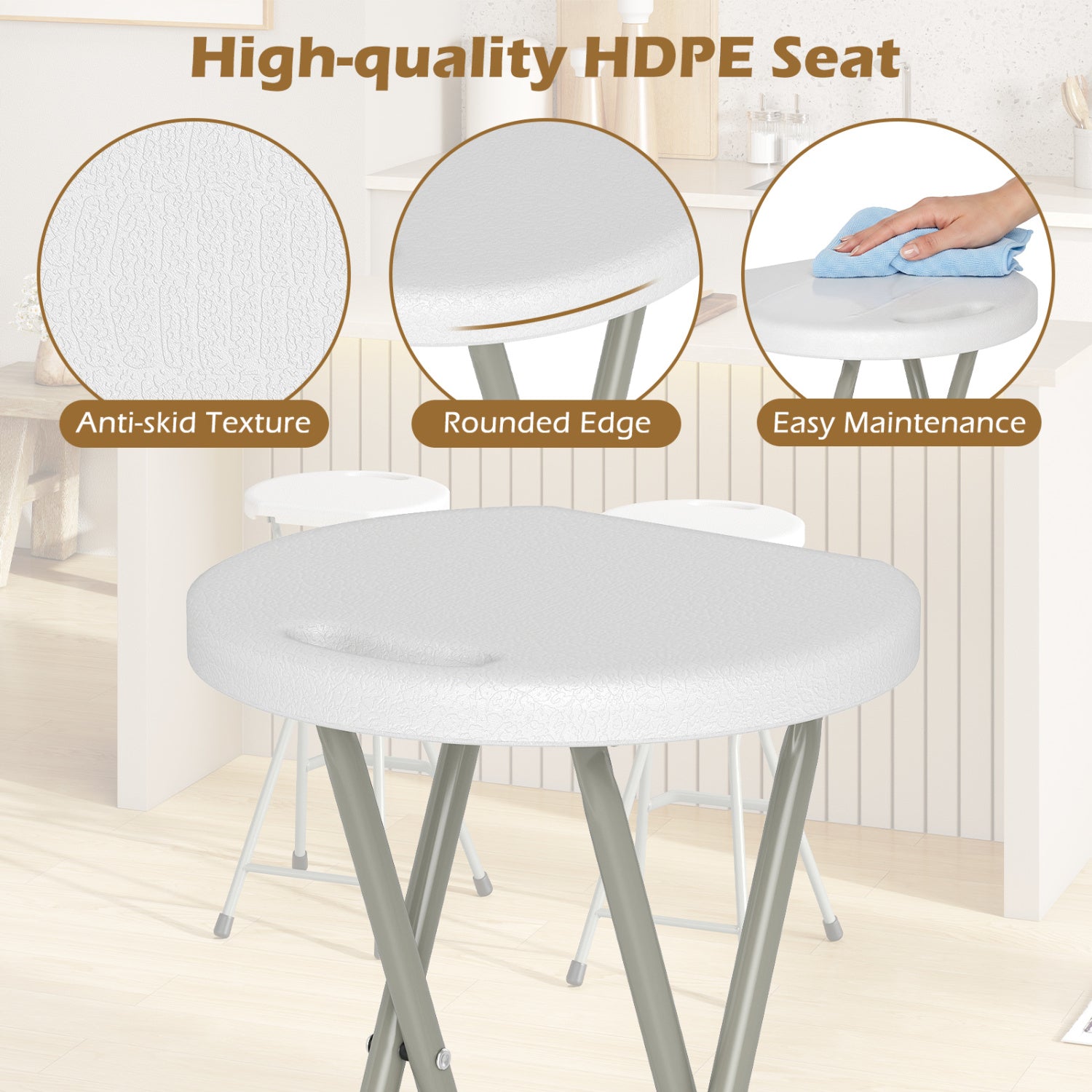 28 Inch Portable Folding Stools Patio Dining Chairs with 330lbs Limited Sturdy Frame-Set of 1