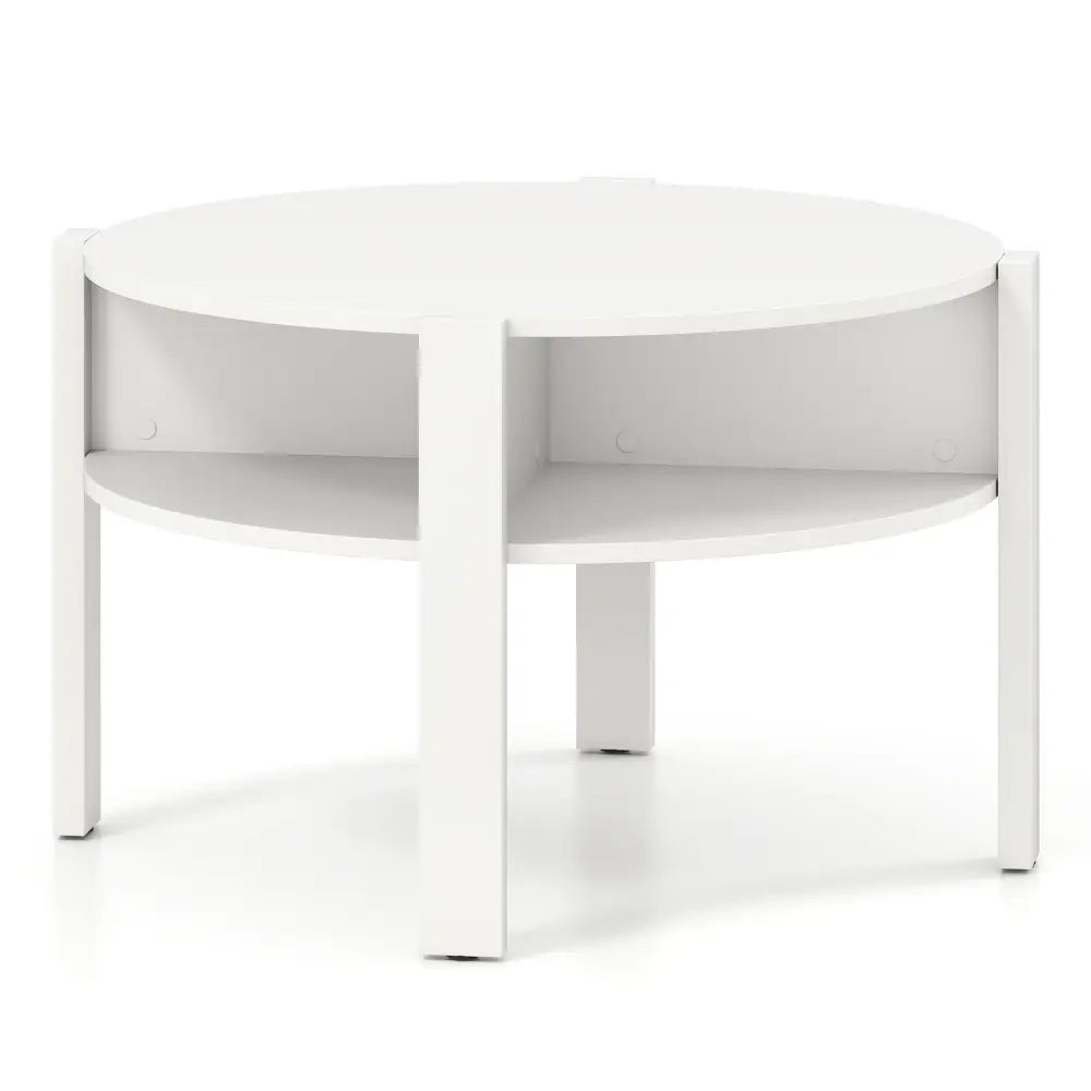 29.5 Inch Round Coffee Table with Storage Shelves for Small Space-White - White - Coffee Tables