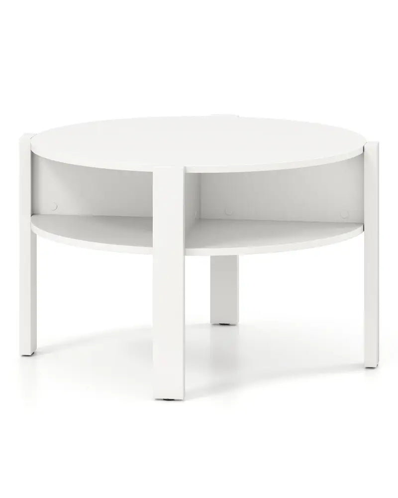 29.5 Inch Round Coffee Table with Storage Shelves for Small Space-White - White - Coffee Tables