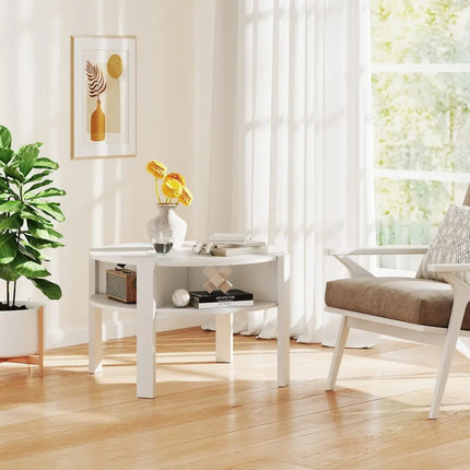 29.5 Inch Round Coffee Table with Storage Shelves for Small Space-White Costway