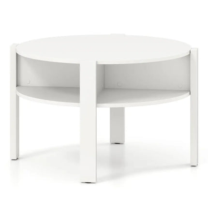 29.5 Inch Round Coffee Table with Storage Shelves for Small Space-White Costway