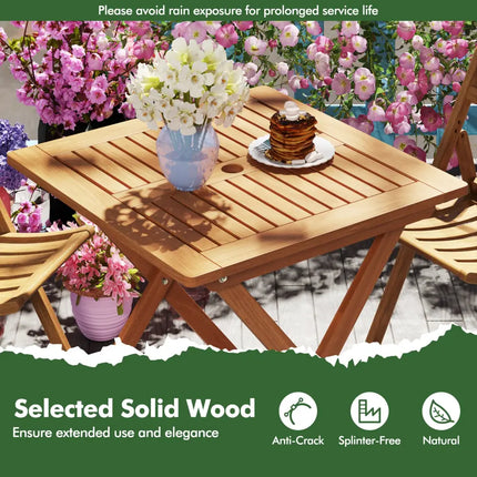 29.5 Inch x 29.5 Inch Patio Dining Table with Teak Painting and Umbrella Hole - Teak - Patio Dining Tables