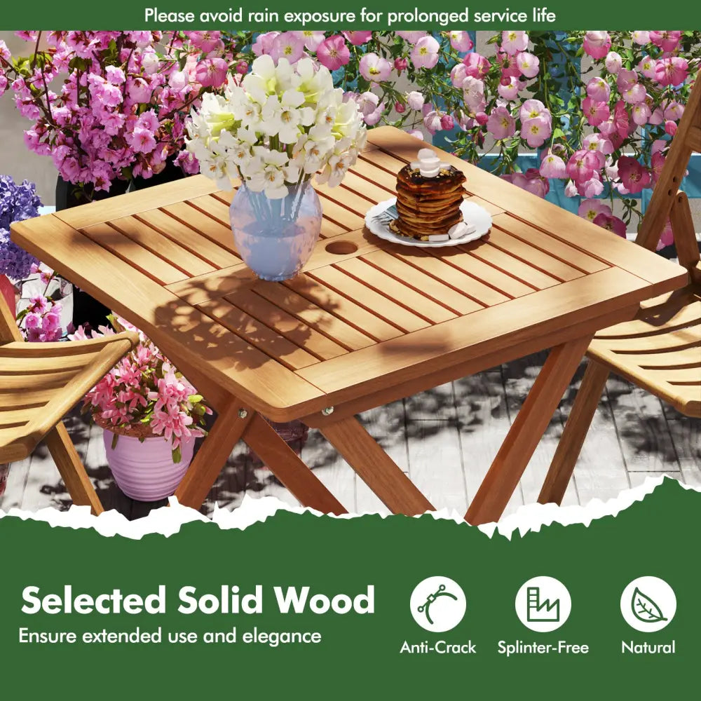 29.5 Inch x 29.5 Inch Patio Dining Table with Teak Painting and Umbrella Hole - Teak - Patio Dining Tables