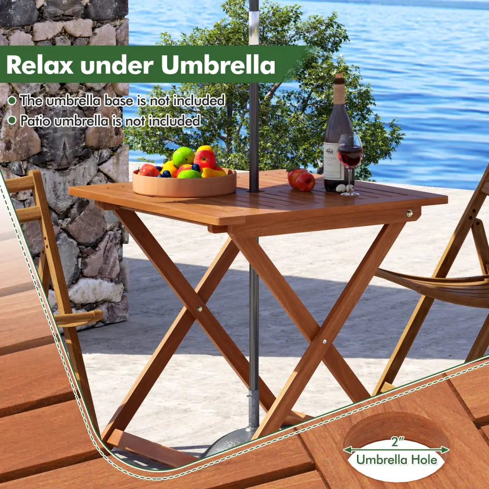 29.5 Inch x 29.5 Inch Patio Dining Table with Teak Painting and Umbrella Hole - Teak - Patio Dining Tables
