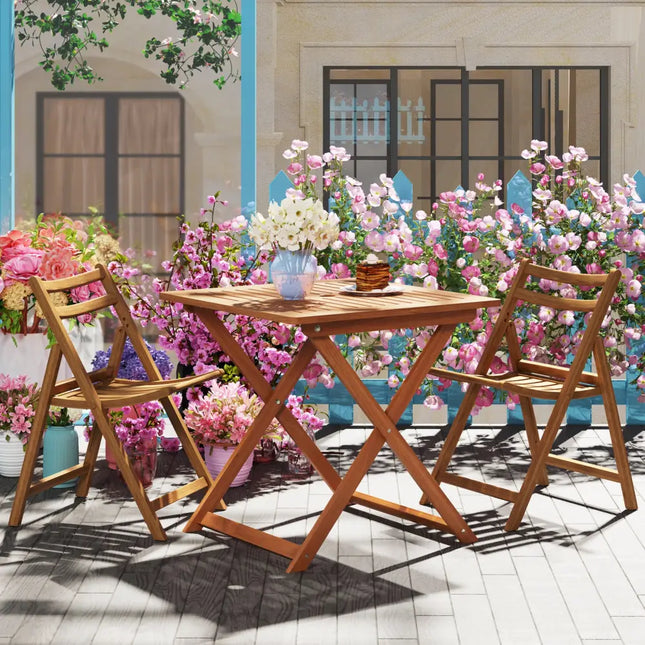 29.5 Inch x 29.5 Inch Patio Dining Table with Teak Painting and Umbrella Hole - Teak - Patio Dining Tables