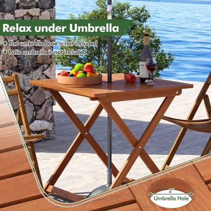 29.5 Inch x 29.5 Inch Patio Dining Table with Teak Painting and Umbrella Hole - Teak - Patio Dining Tables