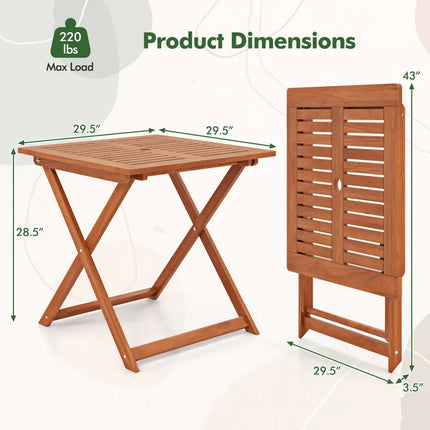 29.5 Inch x 29.5 Inch Patio Dining Table with Teak Painting and Umbrella Hole - Teak - Patio Dining Tables