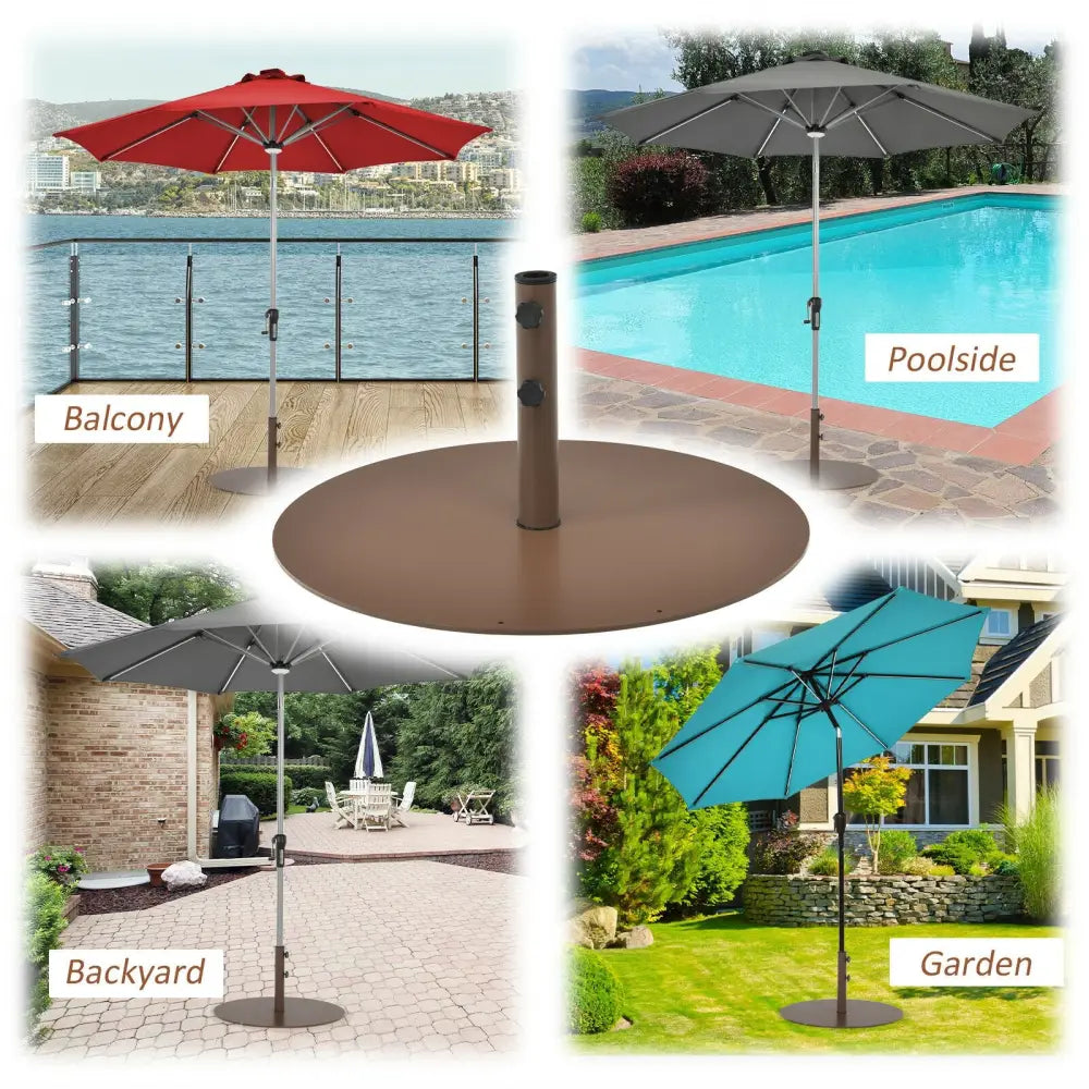 29.5 Inches Outdoor Steel Market Umbrella Base Stand for Backyard and Poolside - Brown - Outdoor Umbrella Bases