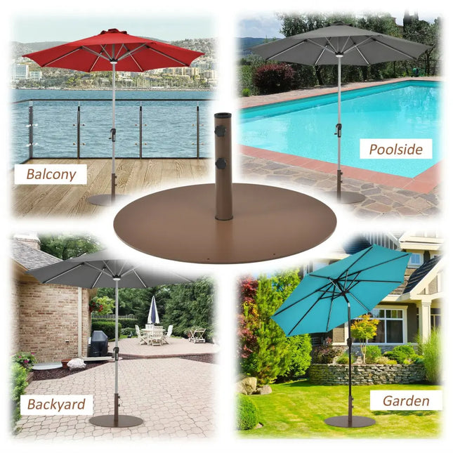 29.5 Inches Outdoor Steel Market Umbrella Base Stand for Backyard and Poolside - Brown - Outdoor Umbrella Bases