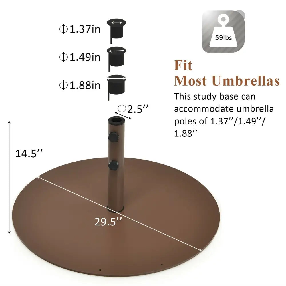 29.5 Inches Outdoor Steel Market Umbrella Base Stand for Backyard and Poolside - Brown - Outdoor Umbrella Bases