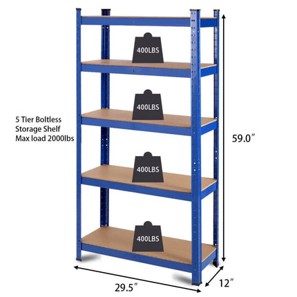 29.5 x 59 Inch Adjustable 5-layer 2000 lbs Capacity Tool Shelf - Blue - Garages