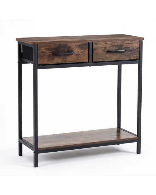 29.5â€ Narrow Console Table with 2 Fabric Drawers and Open Compartment-Rusticbrown - Rustic Brown - Console Tables