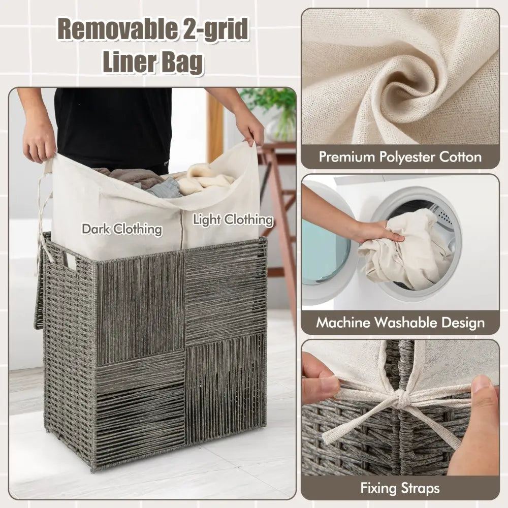 29 Gallons Laundry Hamper with Convenient Handles and Removable Liner Bag-Gray - Gray - Laundry Baskets