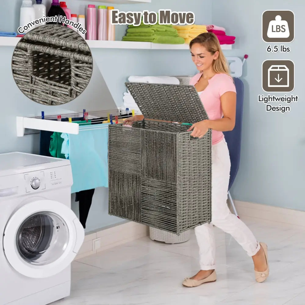 29 Gallons Laundry Hamper with Convenient Handles and Removable Liner Bag-Gray - Gray - Laundry Baskets