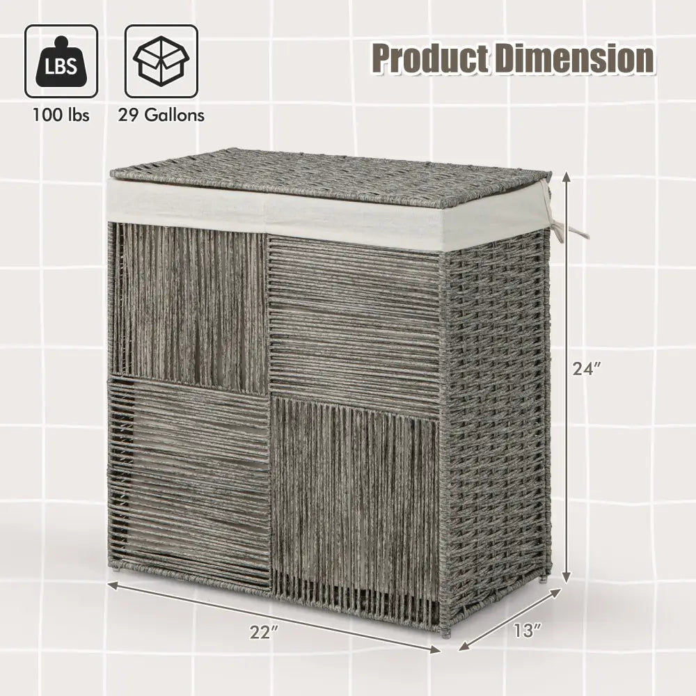 29 Gallons Laundry Hamper with Convenient Handles and Removable Liner Bag-Gray - Gray - Laundry Baskets