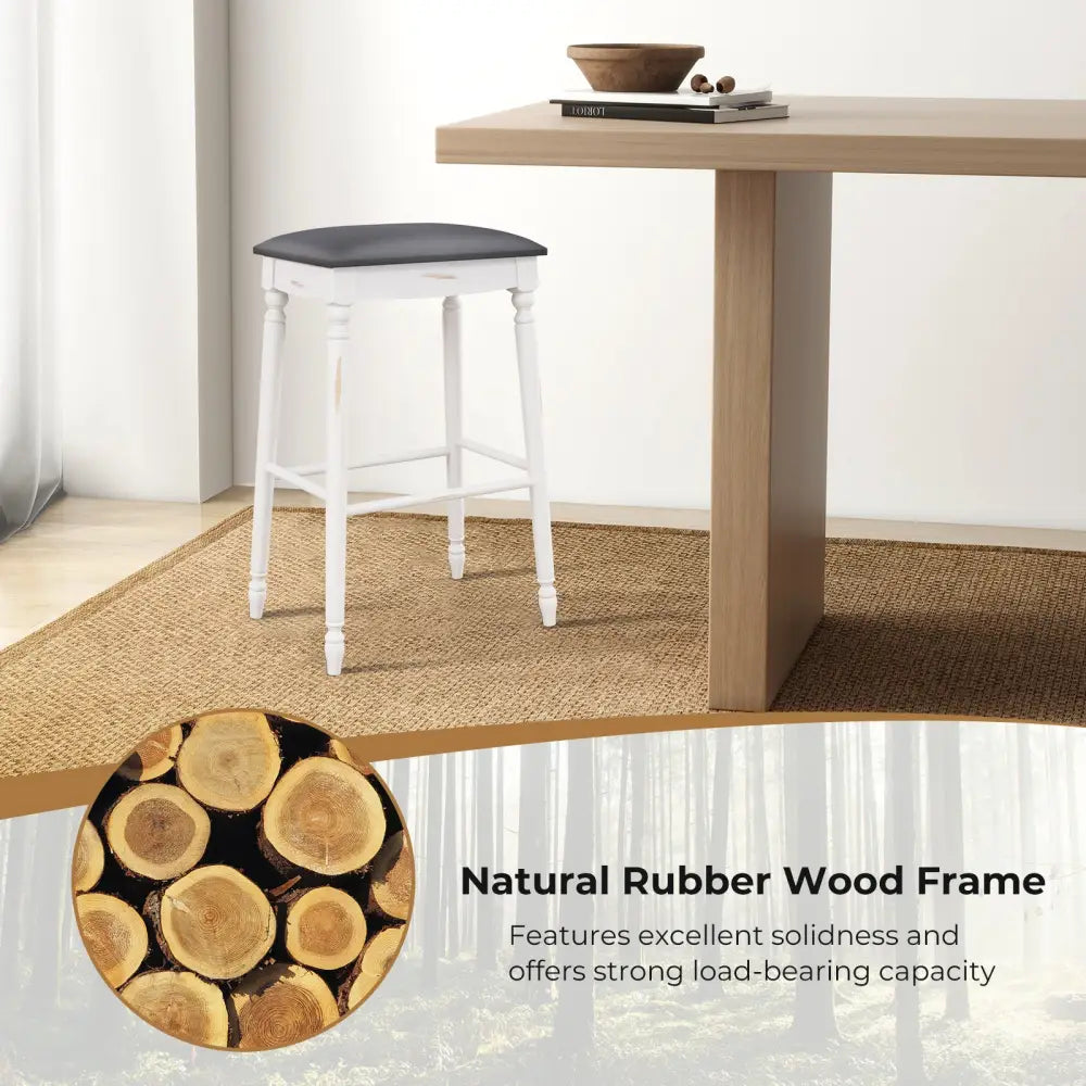 29 Inch Bar Stool Set of 2 with Padded Seat Cushions and Wood Legs-29 inches - Bar Stools