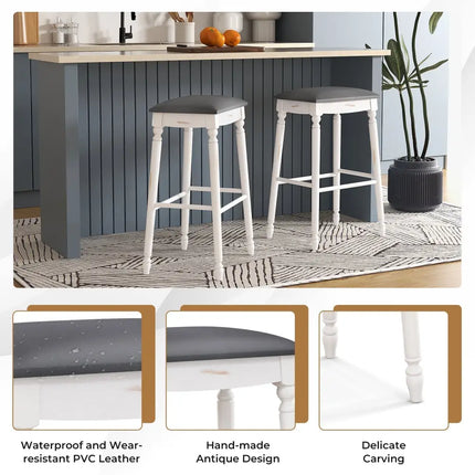29 Inch Bar Stool Set of 2 with Padded Seat Cushions and Wood Legs-29 inches Costway