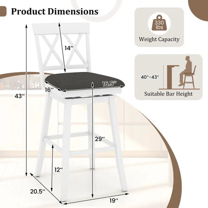 29 Inch Counter Height Barstools with Backrest and Upholstered Seat Cushion for Kitchen Dining Room-29 Inch Costway