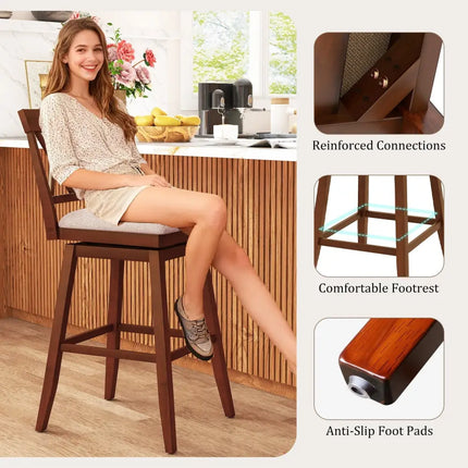 29 Inch Counter Height Barstools with Backrest and Upholstered Seat Cushion for Kitchen Dining Room-29 Inch Costway