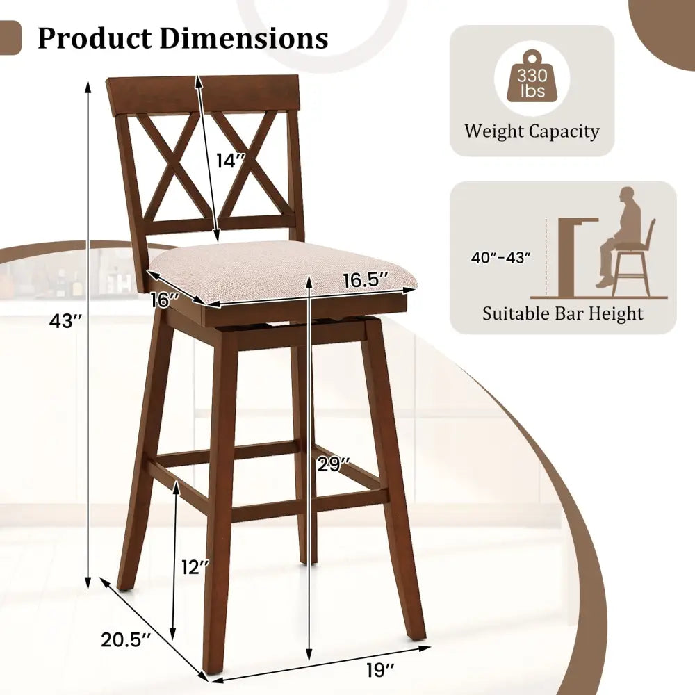 29 Inch Counter Height Barstools with Backrest and Upholstered Seat Cushion for Kitchen Dining Room-29 Inch Costway