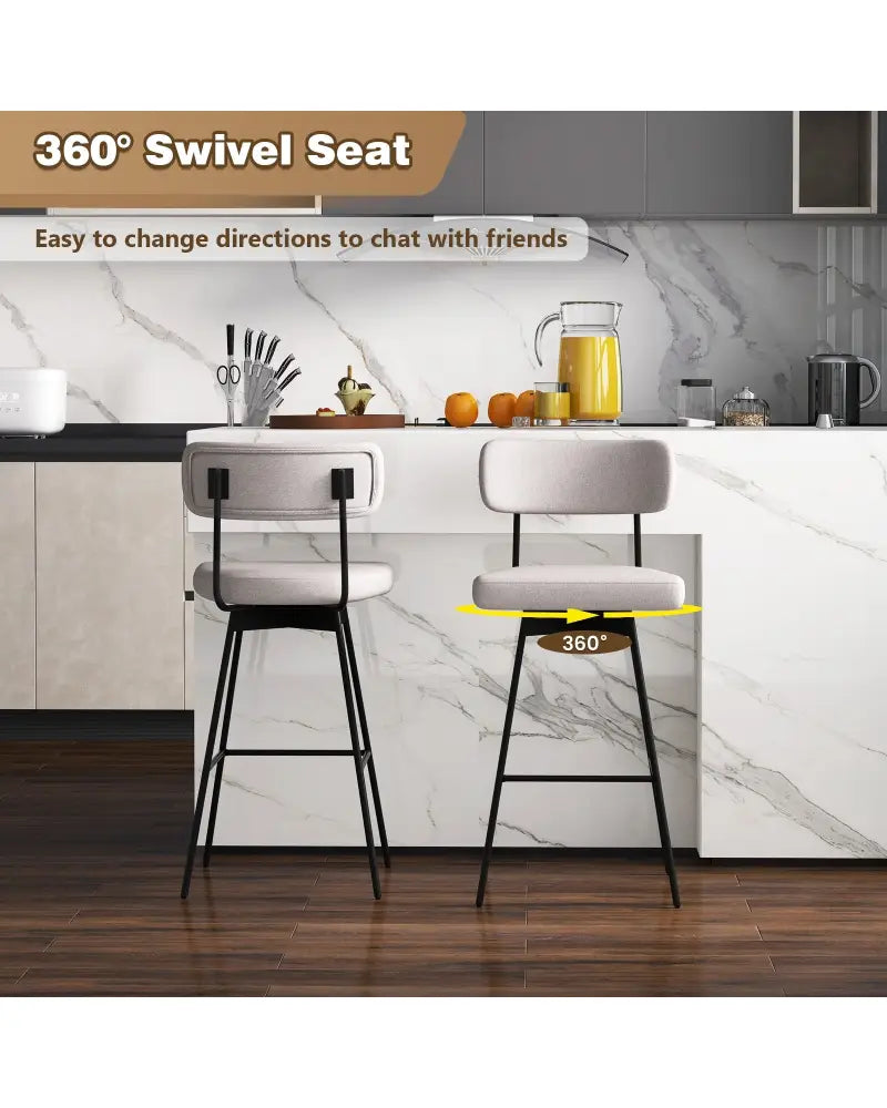 29 Inch Counter Height Upholstered Swivel Bar Stool Set of 2-beige - Beige - Bar Stools