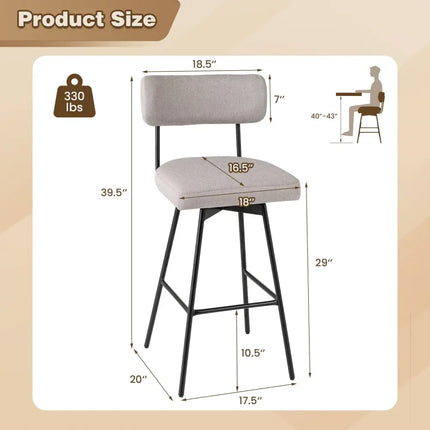 29 Inch Counter Height Upholstered Swivel Bar Stool Set of 2-beige Costway