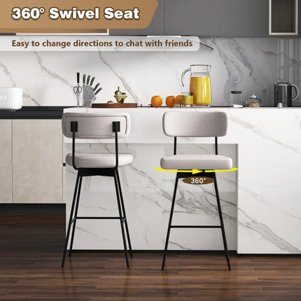 29 Inch Counter Height Upholstered Swivel Bar Stool Set of 2-beige Costway