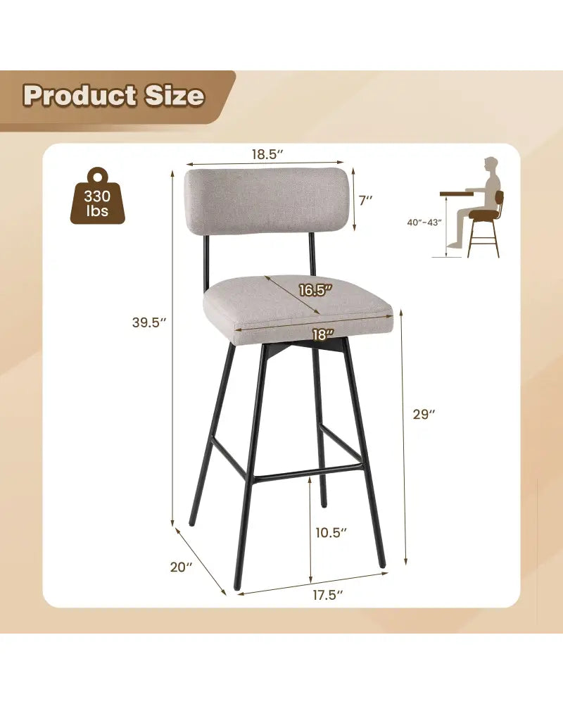 29 Inch Counter Height Upholstered Swivel Bar Stool Set of 2-beige - Beige - Bar Stools
