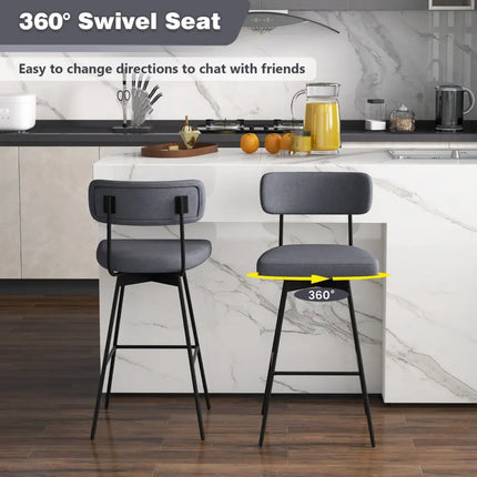 29 Inch Counter Height Upholstered Swivel Bar Stool Set of 2-Gray Costway