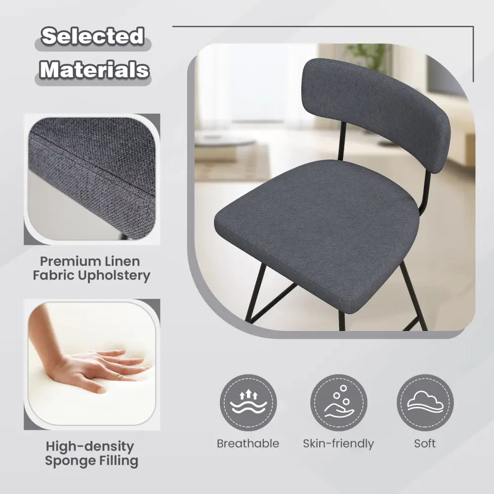 29 Inch Counter Height Upholstered Swivel Bar Stool Set of 2-Gray Costway