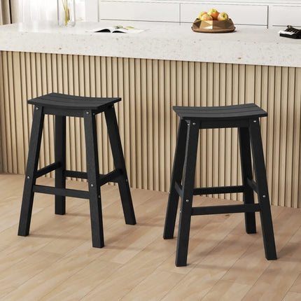 29 Inch HDPE Patio Bar Stool Set of 2 Armless Saddle Stools-Black Costway