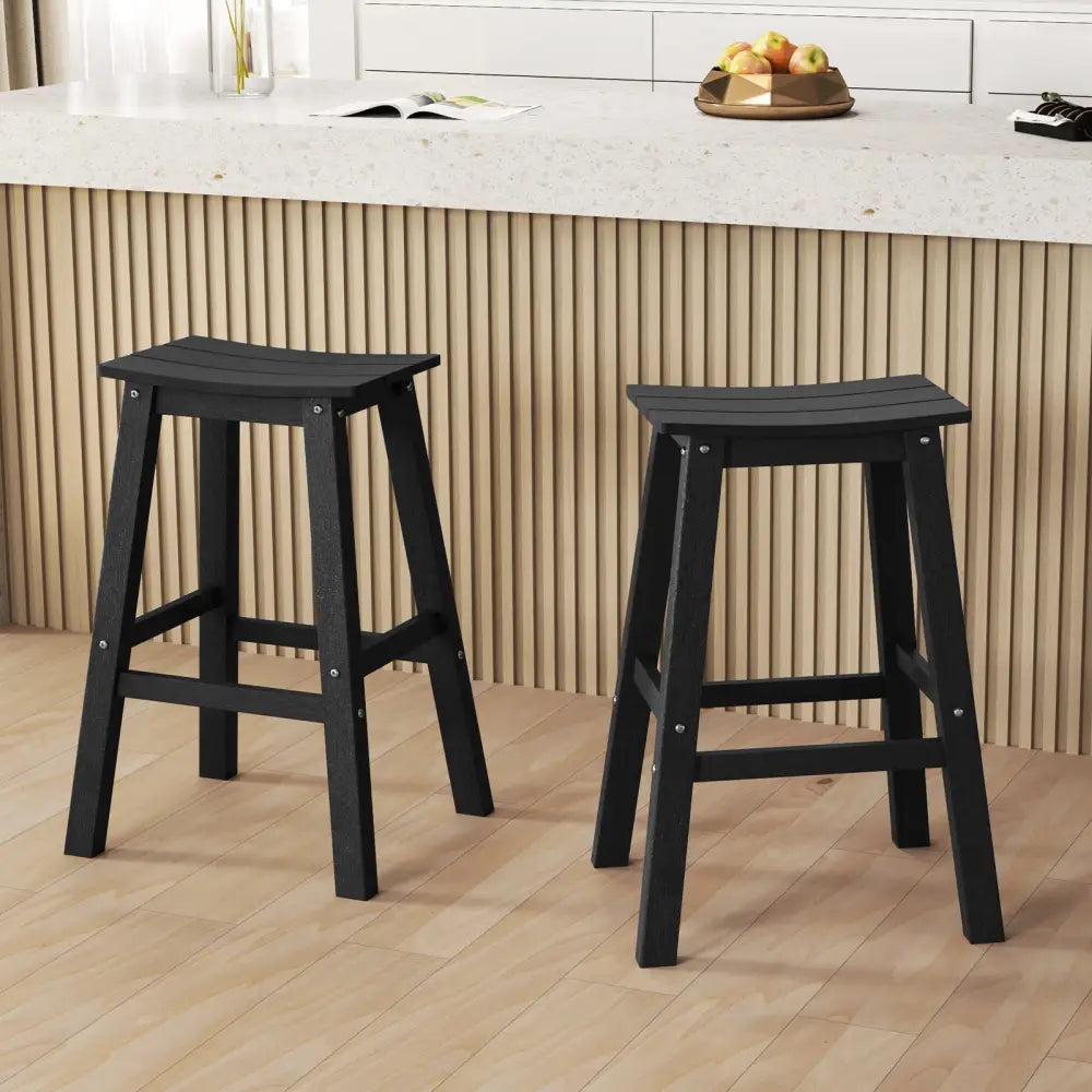 29 Inch HDPE Patio Bar Stool Set of 2 Armless Saddle Stools-Black Costway