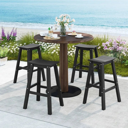29 Inch HDPE Patio Bar Stool Set of 2 Armless Saddle Stools-Black Costway