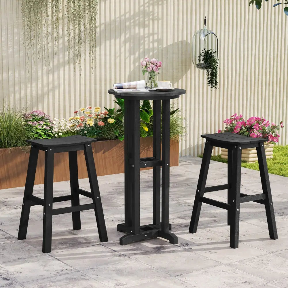29 Inch HDPE Patio Bar Stool Set of 2 Armless Saddle Stools-Black Costway