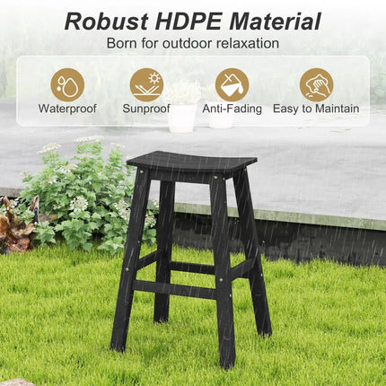 29 Inch HDPE Patio Bar Stool Set of 2 Armless Saddle Stools-Black Costway
