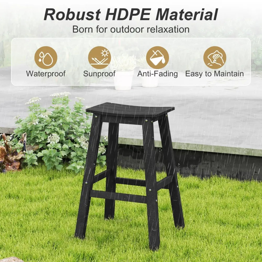 29 Inch HDPE Patio Bar Stool Set of 2 Armless Saddle Stools-Black Costway